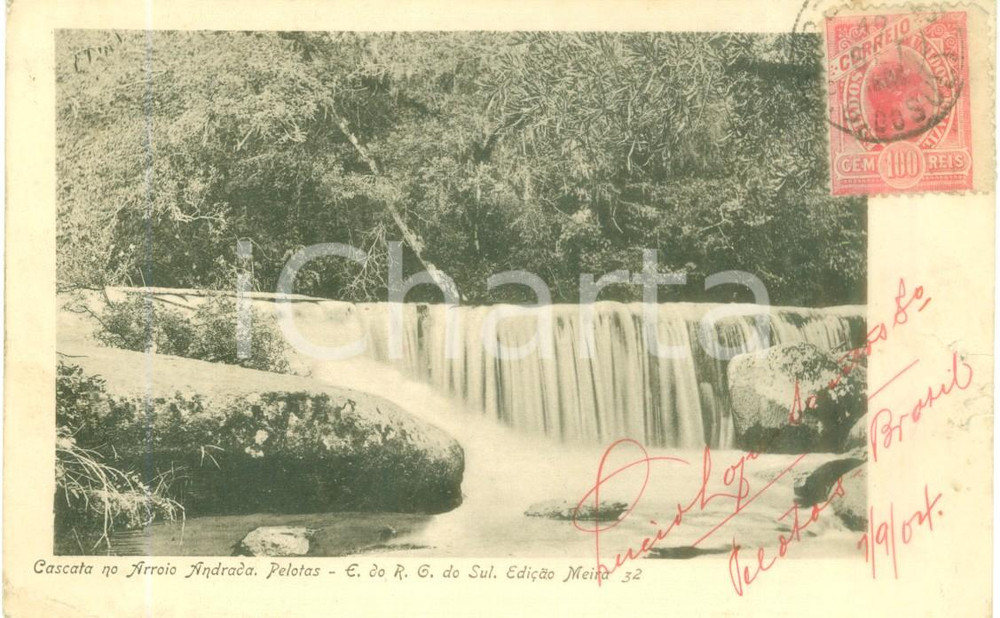 Cartolina originale da collezione 1904 PELOTAS BRASILE Cascata no Arroio Andrada Cartolina postale FP VG 1