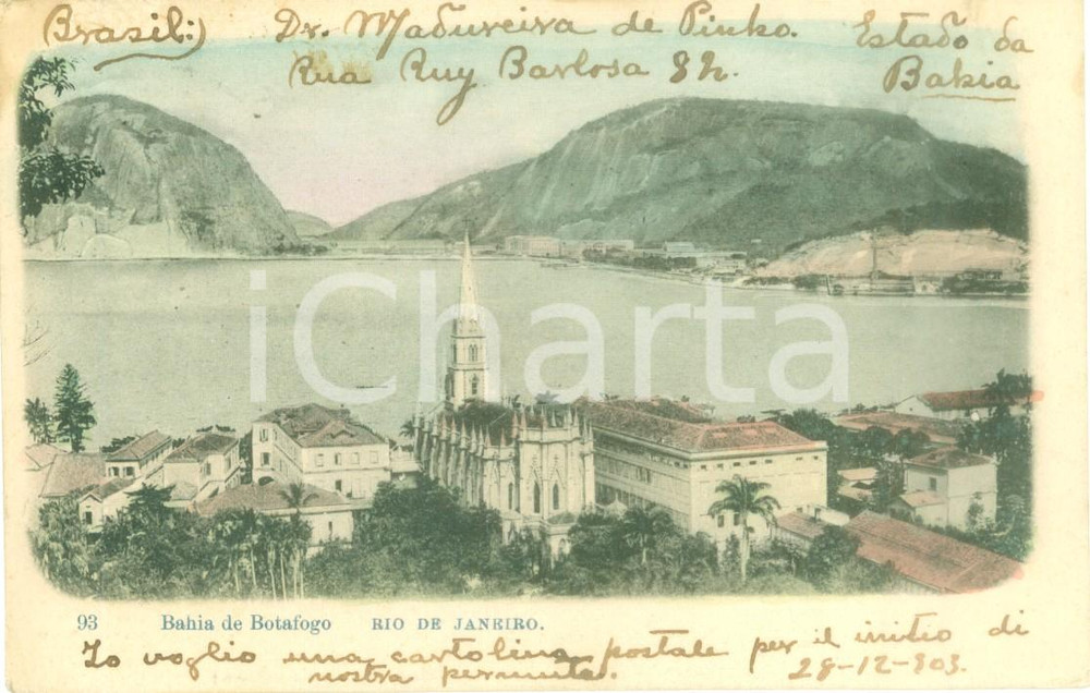 Cartolina originale da collezione 1903 RIO DE JANEIRO BRASIL Bahia de BOTAFOGO Cartolina postale FP VG 1