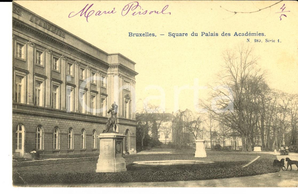 Cartolina originale da collezione 1915 BRUXELLES Square du palais des AcadÃ©mies Carte postale VINTAGE FP VG 1