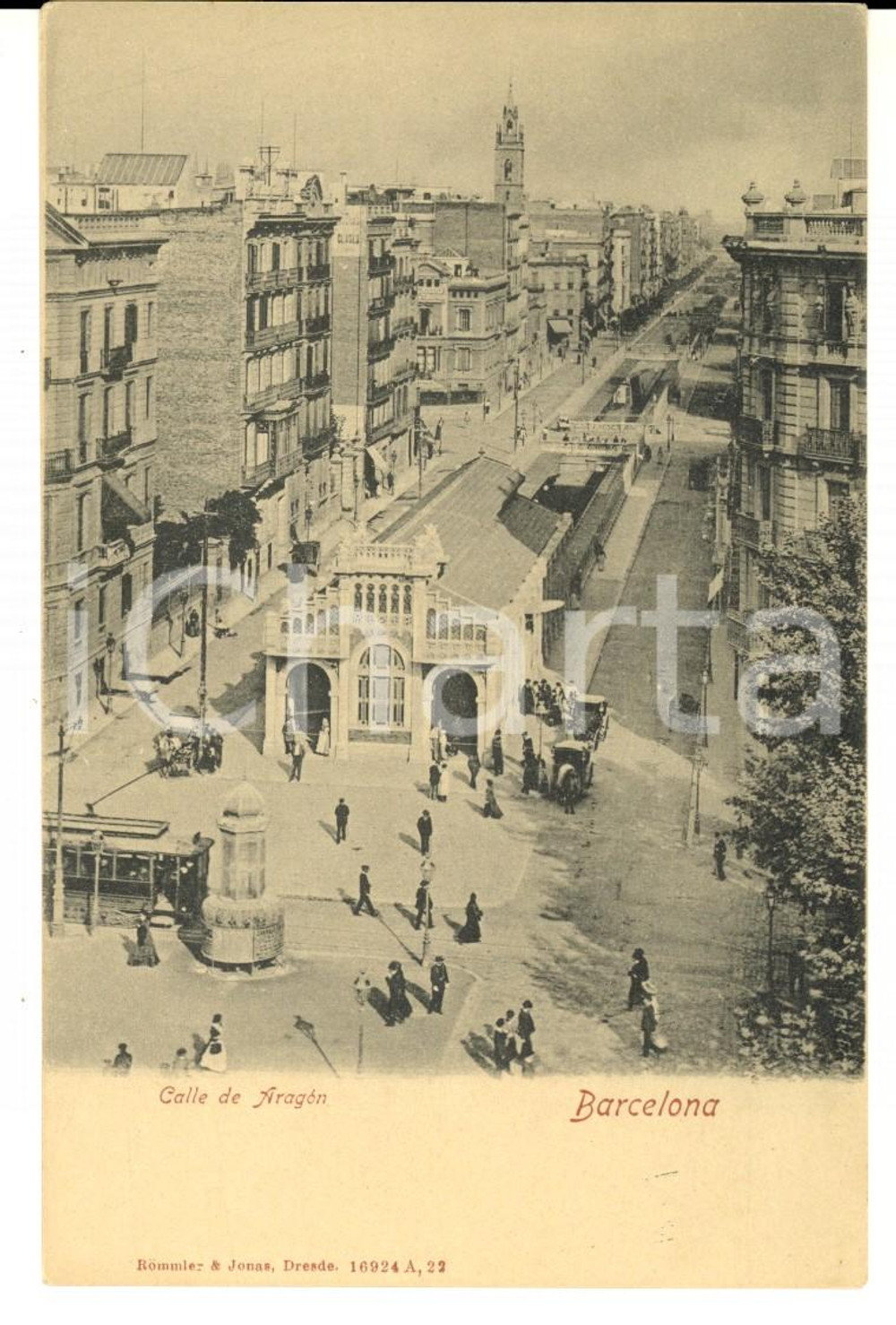 Cartolina originale da collezione 1900 ca BARCELONA ESPANA Calle de ARAGON Cartolina VINTAGE ANIMATA 1
