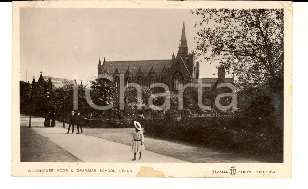 Cartolina originale da collezione 1904 LEEDS UK Woodhouse Moor & Grammar School VINTAGE postcard ANIMATED 1