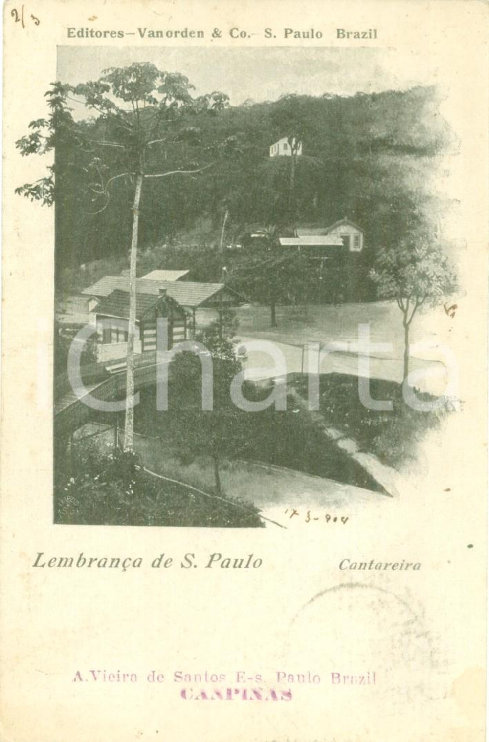 Cartolina originale da collezione 1904 SAO PAULO BRASILE Veduta di CANTAREIRA Cartolina postale FP VG 1