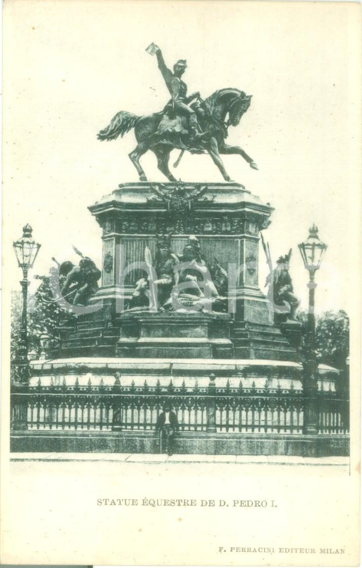 Cartolina originale da collezione 1900 ca RIO DE JANEIRO BRASILE Statua equestre D. PEDRO Cartolina ANIMATA FP NV 1