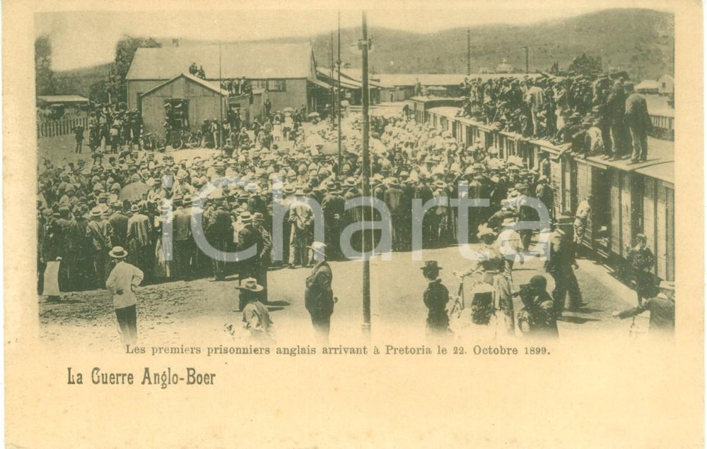 Cartolina originale da collezione 1900 ca PRETORIA Guerra angloboera Arrivo prigionieri inglesi Cartolina FP NV 1