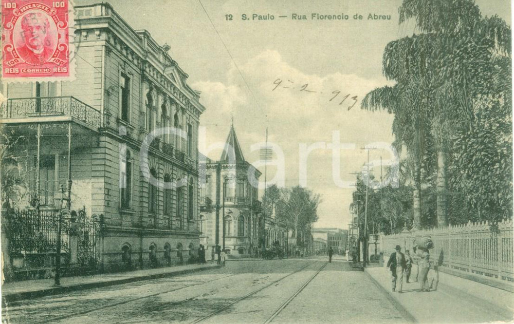 Cartolina originale da collezione 1913 SAO PAULO BRASILE Rua Florencio DE ABREU Cartolina ANIMATA FP VG 1