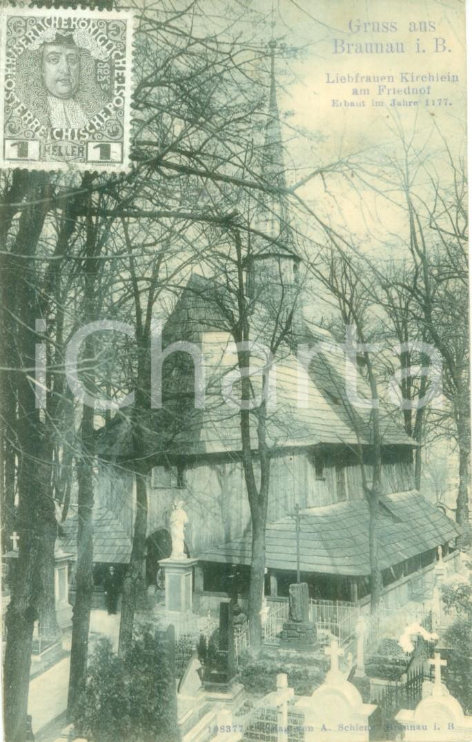 Cartolina originale da collezione 1912 BRAUNAU AM INN DE Liebfrauen Kirchlein am FRIEDHOF Cartolina FP VG 1