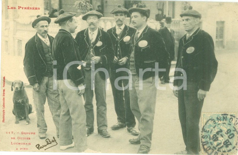 Cartolina originale da collezione 1905 LUCHON F Groupe de guides Luchonais Ã  pied Cartolina postale FP VG 1
