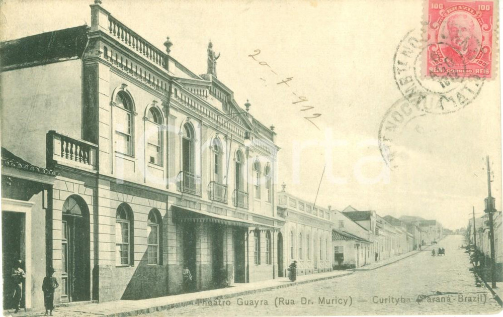 Cartolina originale da collezione 1912 CURITIBA BRASILE Theatro GUAYRA Rua Dr. MURICY Cartolina ANIMATA FP VG 1