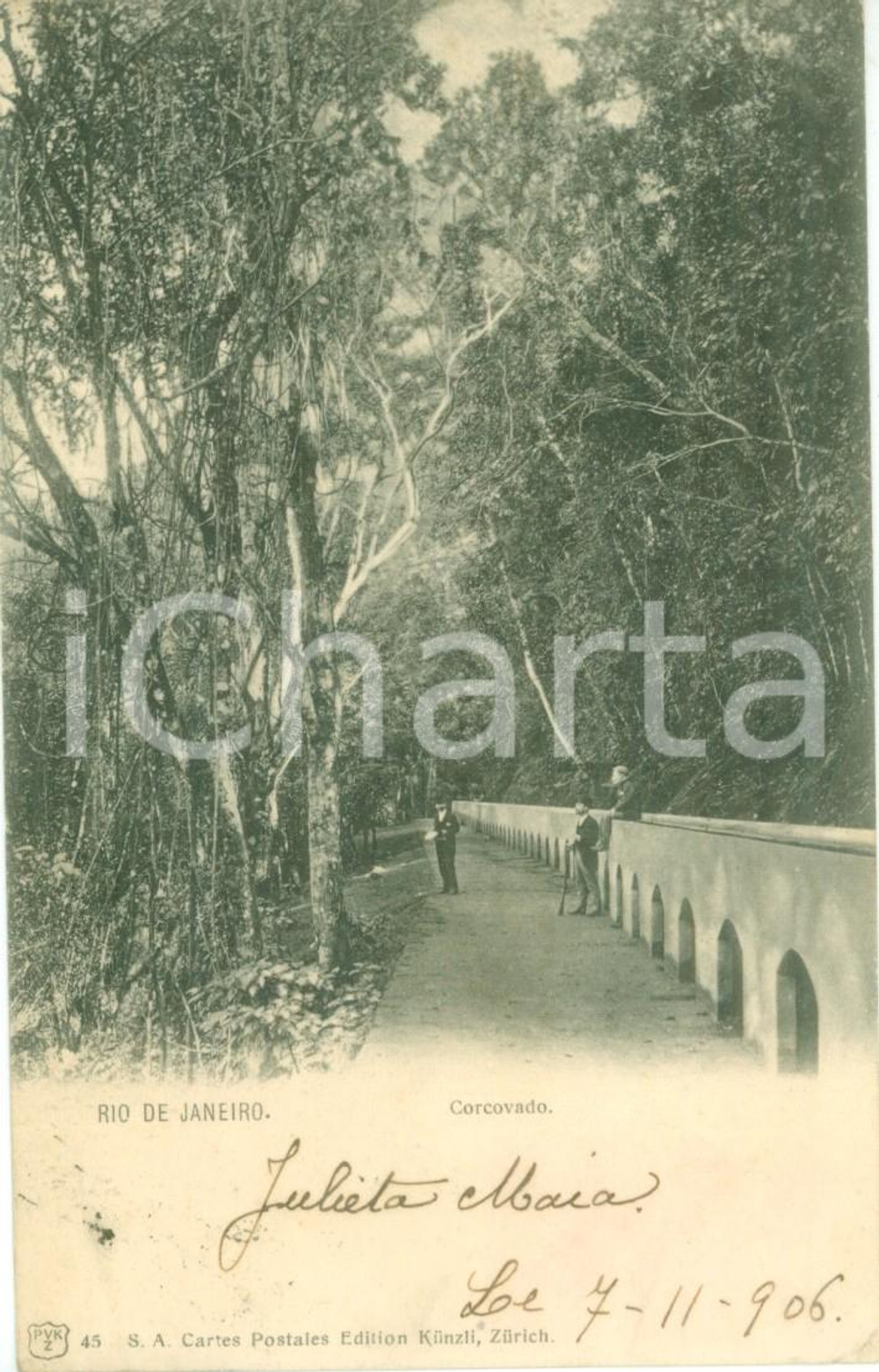 Cartolina originale da collezione 1906 RIO DE JANEIRO BRASILE Gentiluomini a CORCOVADO Cartolina postale FP VG 1