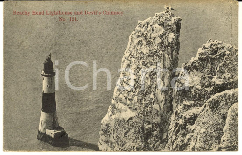 Cartolina originale da collezione 1908 EASTBOURNE UK Beachy Bad Lighthouse and Devil s Chimney Postcard 1