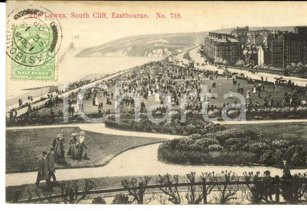 Cartolina originale da collezione 1908 EASTBOURNE UK The Lawns, South Cliff Cartolina ANIMATISSIMA FP VG 1
