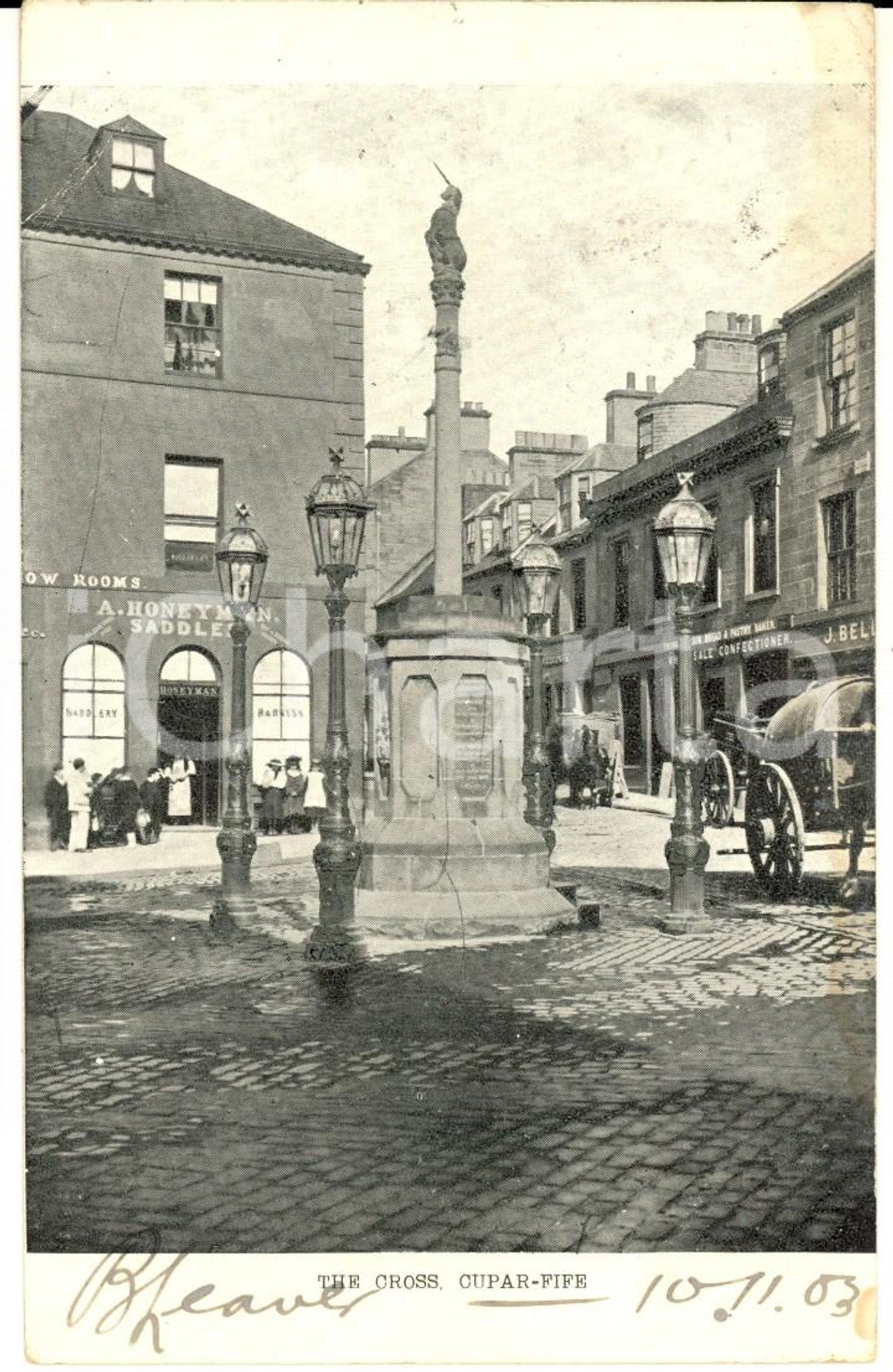 Cartolina originale da collezione 1903 CUPAR FIFE, UK The Cross VINTAGE postcard ANIMATED 1