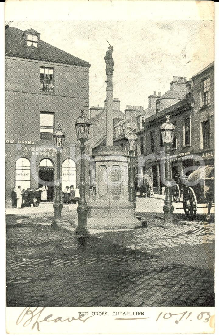 Cartolina originale da collezione 1903 CUPAR FIFE, UK The Cross VINTAGE postcard ANIMATED 1