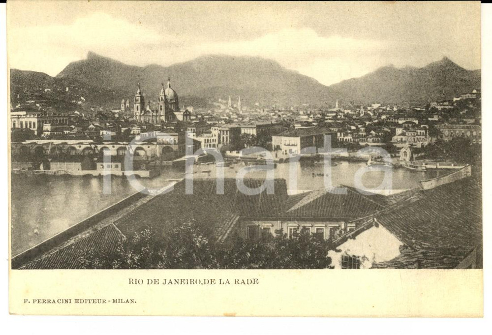 Cartolina originale da collezione 1900 ca RIO DE JANEIRO BRAZIL Vue de la rade Carte postale VINTAGE 1