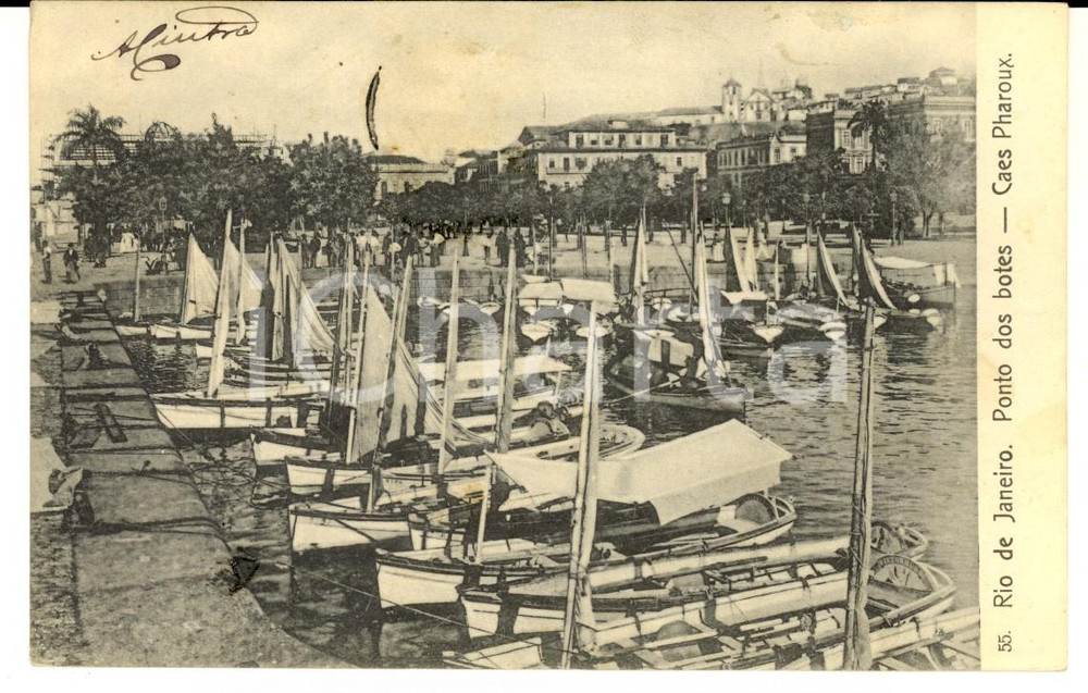 Cartolina originale da collezione 1905 ca RIO DE JANEIRO BRAZIL Ponto dos botes Caes Pharoux Bilhete postal 1