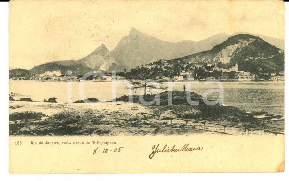 Cartolina originale da collezione 1905 RIO DE JANEIRO BRAZIL Vista tirada de Willegaignon Bilhete postal 1