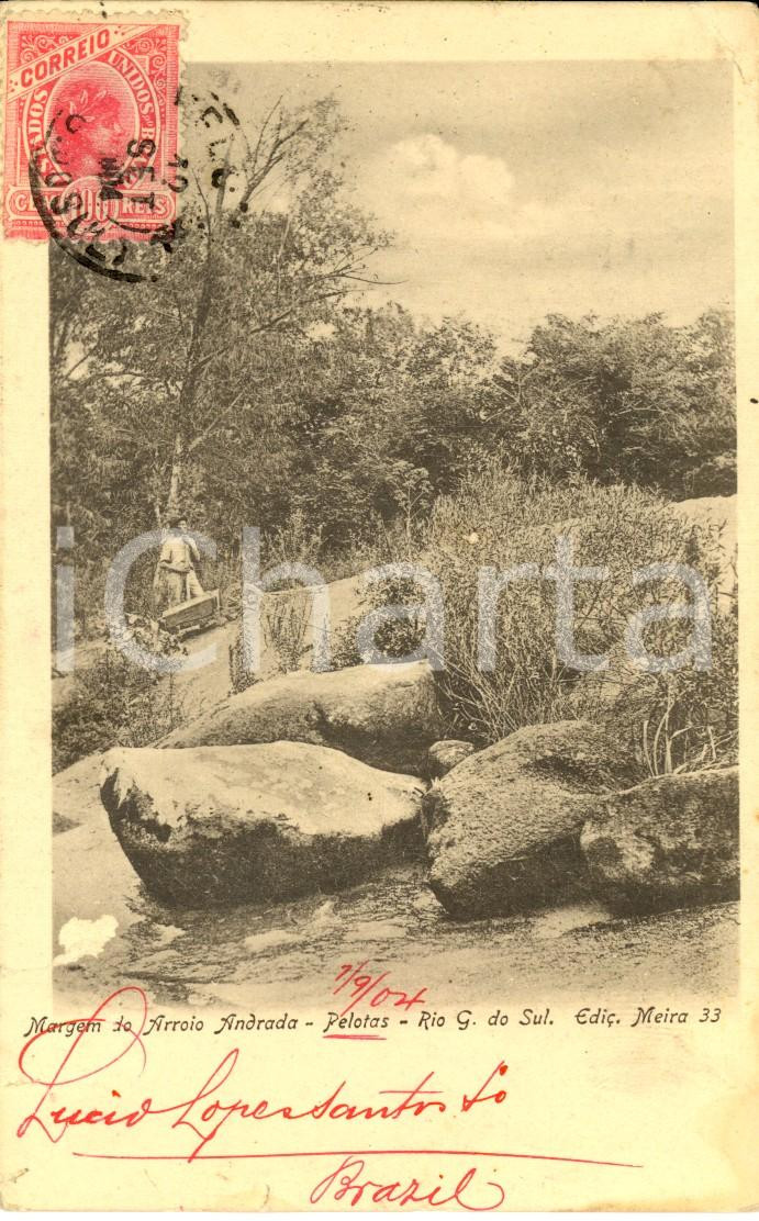 Cartolina originale da collezione 1904 PELOTAS RIO GRANDE DO SUL, BRAZIL Margem do Arroio Andrada Cartolina 1