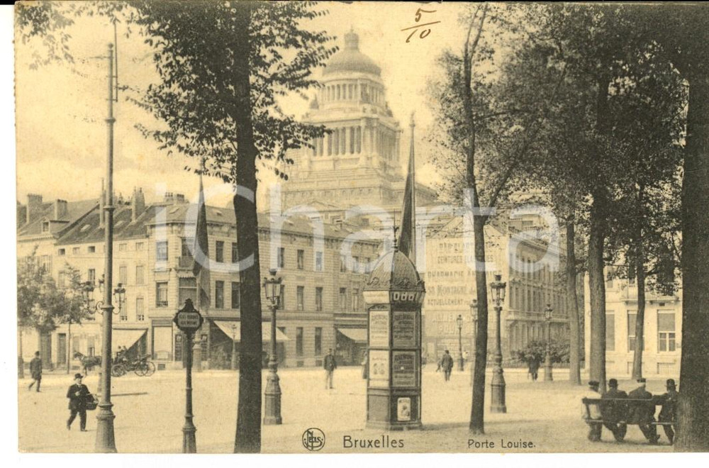 Cartolina originale da collezione 1909 BRUXELLES Porte Louise Carte postale VINTAGE ANIMEE FP VG 1