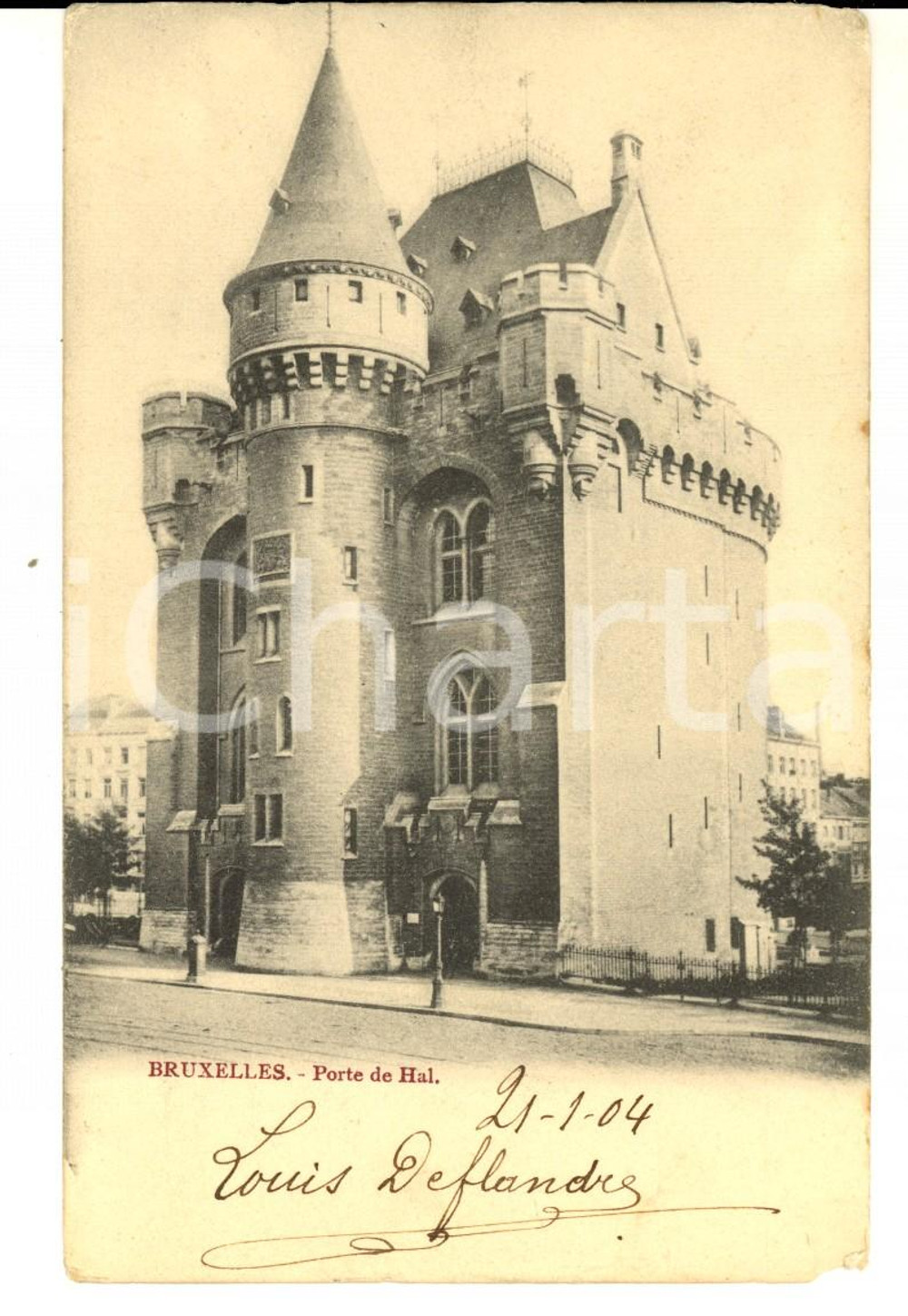 Cartolina originale da collezione 1904 BRUXELLES Porte de Hal Carte postale VINTAGE FP VG 1