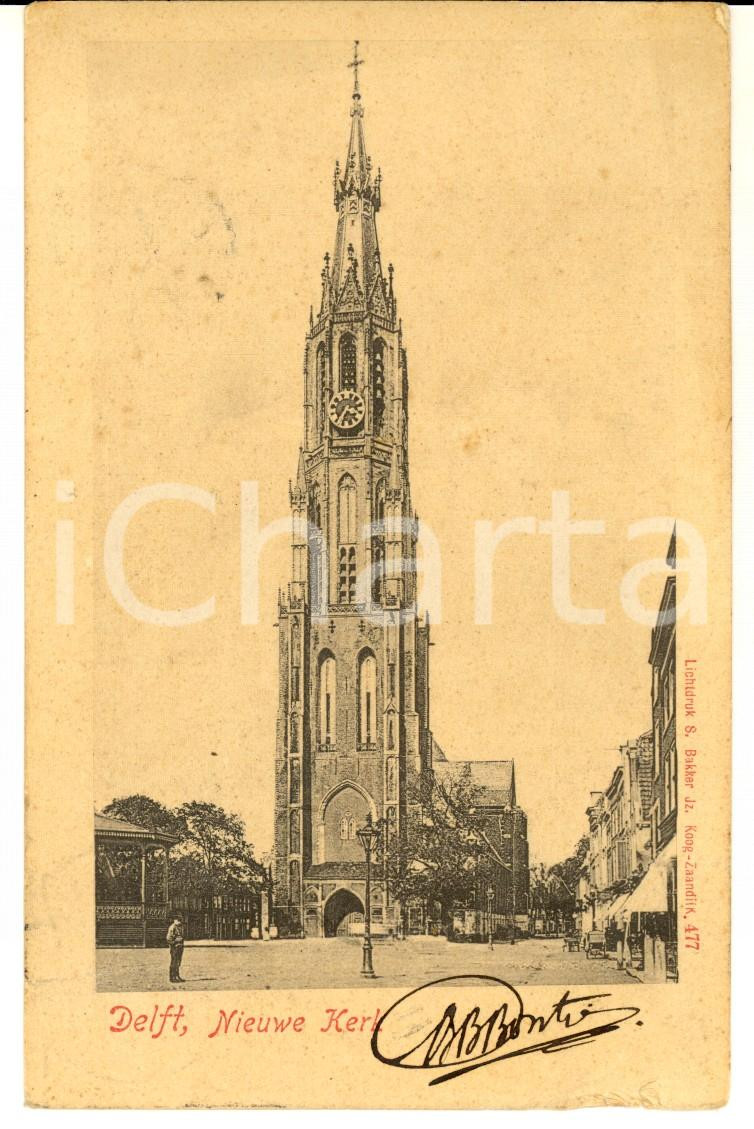 Cartolina originale da collezione 1907 DELFT NL Nieuwe Kerk Cartolina postale ANIMATA 1