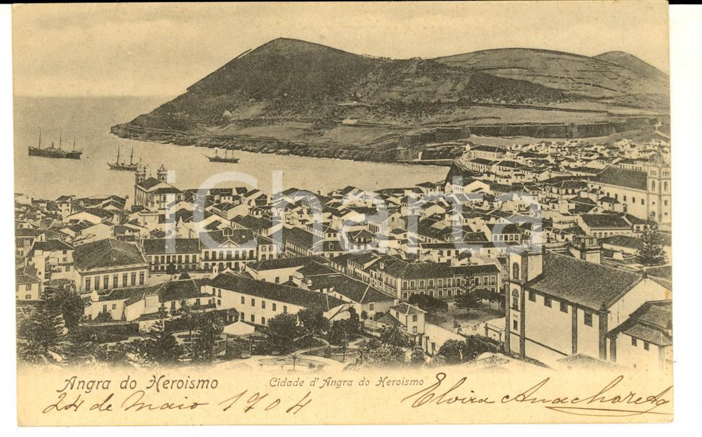 Cartolina originale da collezione 1904 ANGRA DO HEROISMO AZZORRE Veduta della cittÃ  Cartolina postale VINTAGE 1