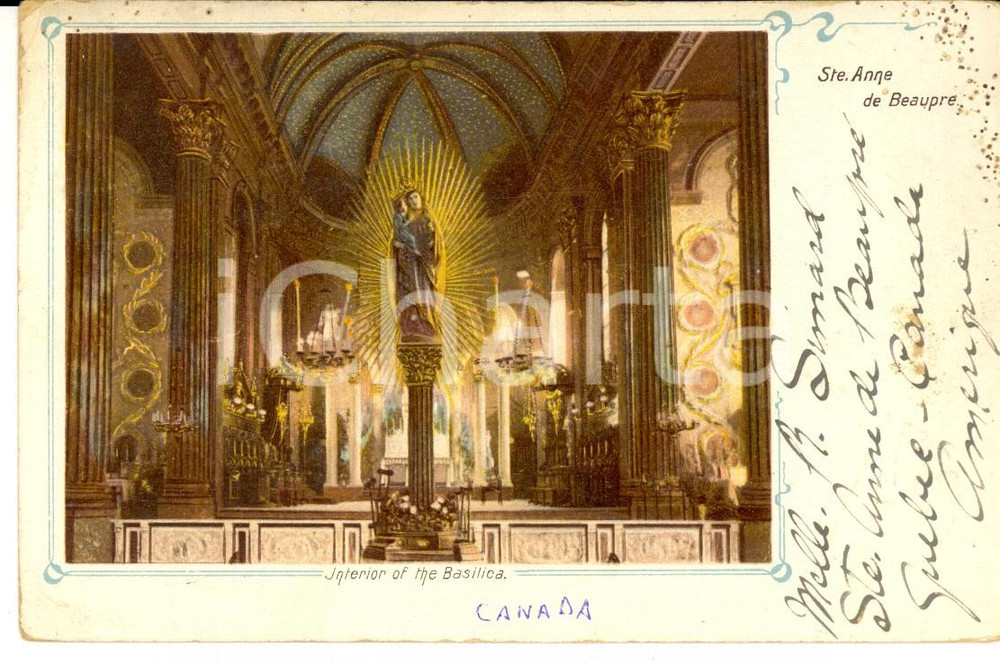 Cartolina originale da collezione 1903 SAINTEANNEDEBEAUPRE CANADA Interno della basilica Cartolina FP VG 1