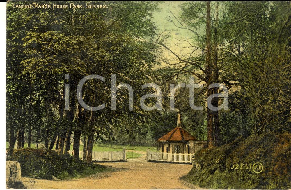Cartolina originale da collezione 1908 LANCING WEST SUSSEX, UK Manor House Park VINTAGE postcard 1