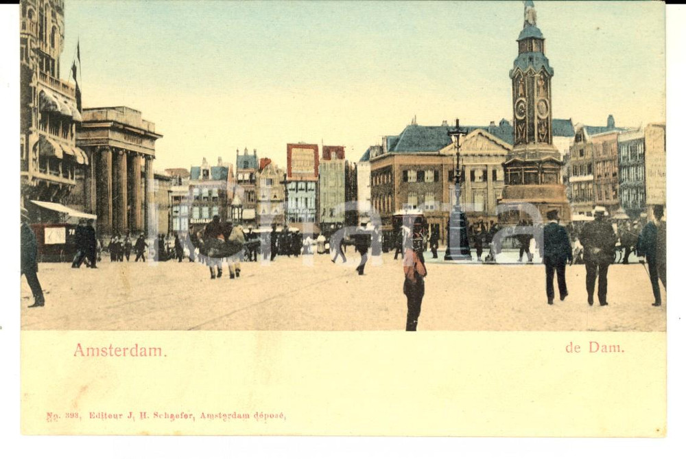 Cartolina originale da collezione 1900 ca AMSTERDAM OLANDA Piazza DAM Cartolina ANIMATA FP NV 1