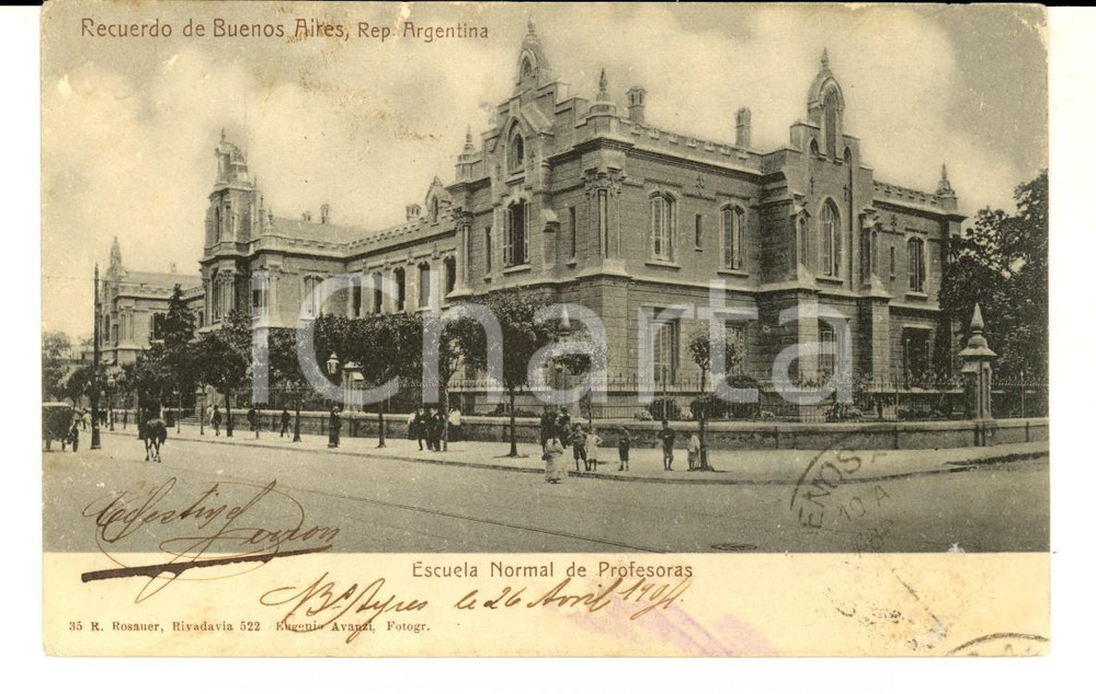Cartolina originale da collezione 1904 BUENOS AIRES Escuela Normal de Profesoras Tarjeta postal FP VG 1