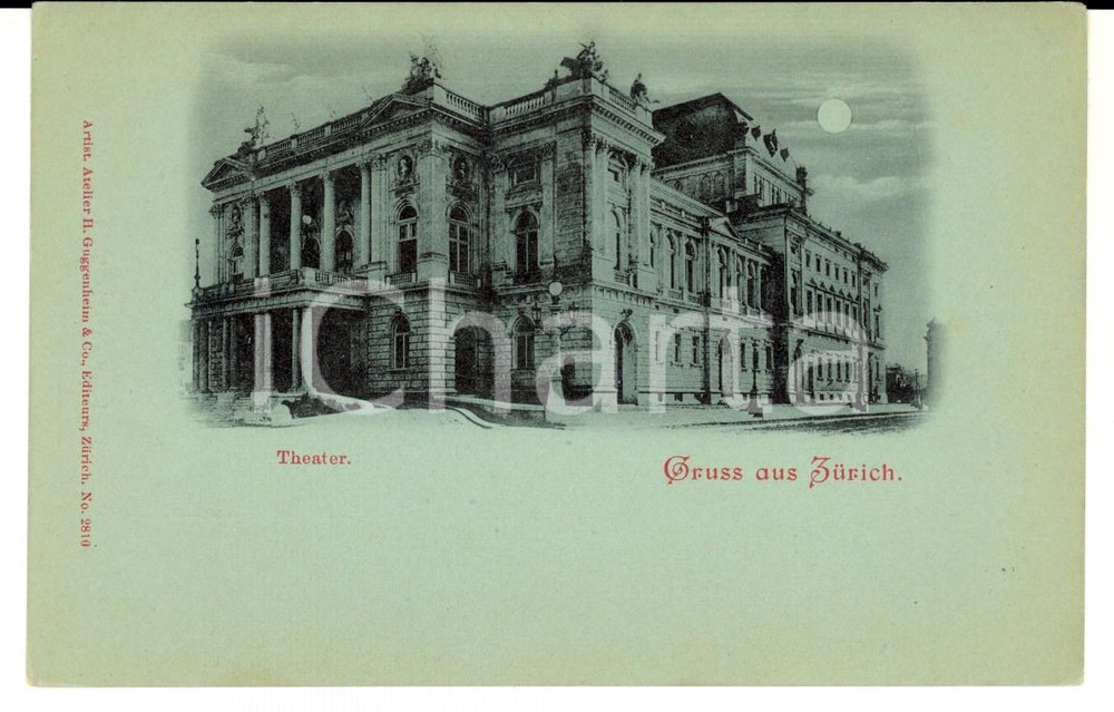 Cartolina originale da collezione 1900 ca ZURIGO CH Veduta del teatro Cartolina postale VINTAGE FP NV 1