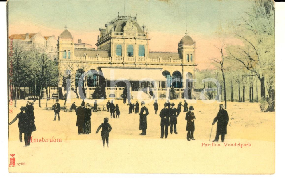 Cartolina originale da collezione 1900 ca AMSTERDAM OLANDA Pavillon Vondelpark VINTAGE postcard ANIMATED 1