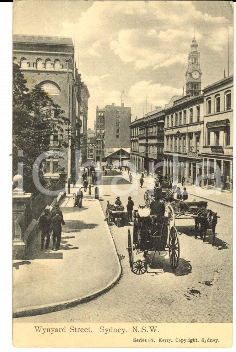 Cartolina originale da collezione 1912 SYDNEY AUSTRALIA Wynyard Street VINTAGE postcard ANIMATED 1