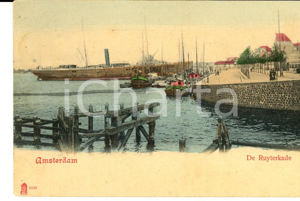Cartolina originale da collezione 1900 ca AMSTERDAM OLANDA De Ruyterkade Cartolina postale VINTAGE 1