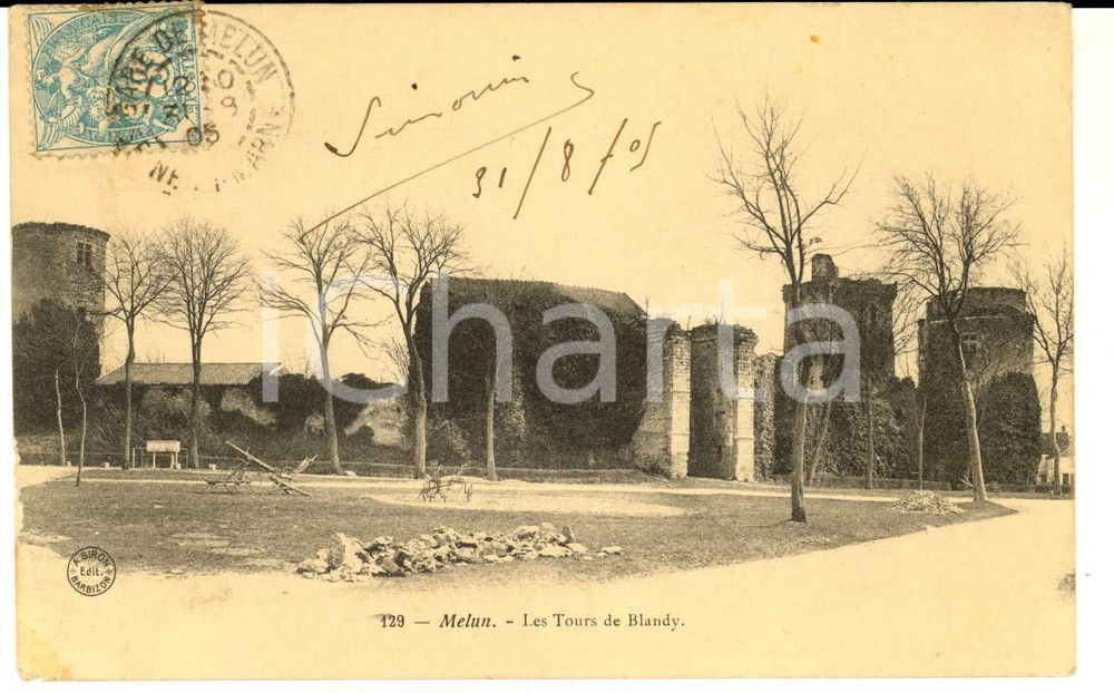 Cartolina originale da collezione 1905 MELUN FRANCE Les tours de BLANDY Carte postale VINTAGE 1