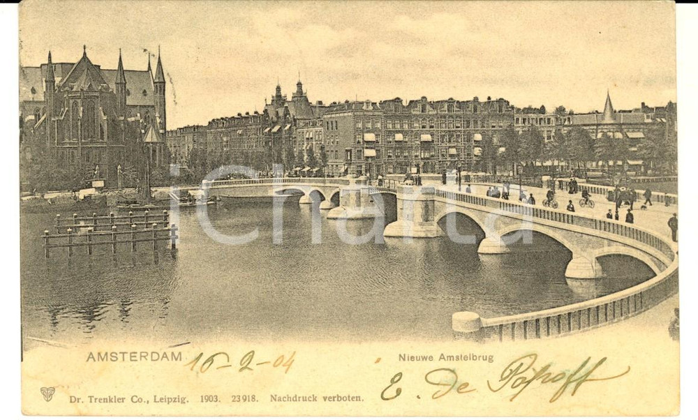 Cartolina originale da collezione 1904 AMSTERDAM Nieuwe Amstelburg VINTAGE Postcard 1