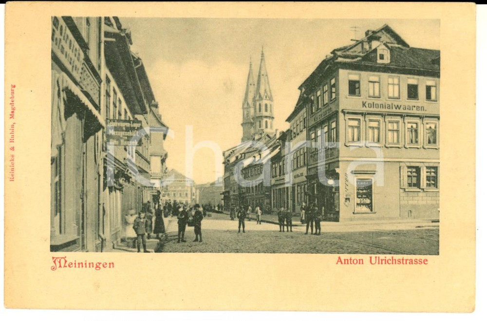 Cartolina originale da collezione 1900 ca MEININGEN D Anton Ulrichstrasse Cartolina postale ANIMATA VINTAGE 1