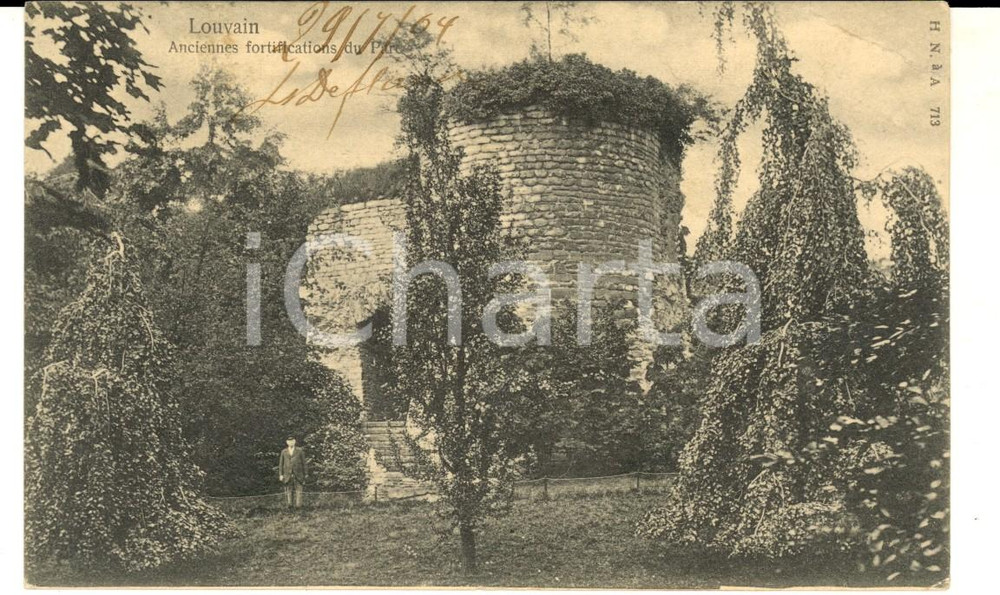 Cartolina originale da collezione 1904 LOUVAIN Belgique Antiche fortificazioni Cartolina ANIMATA con bambino 1