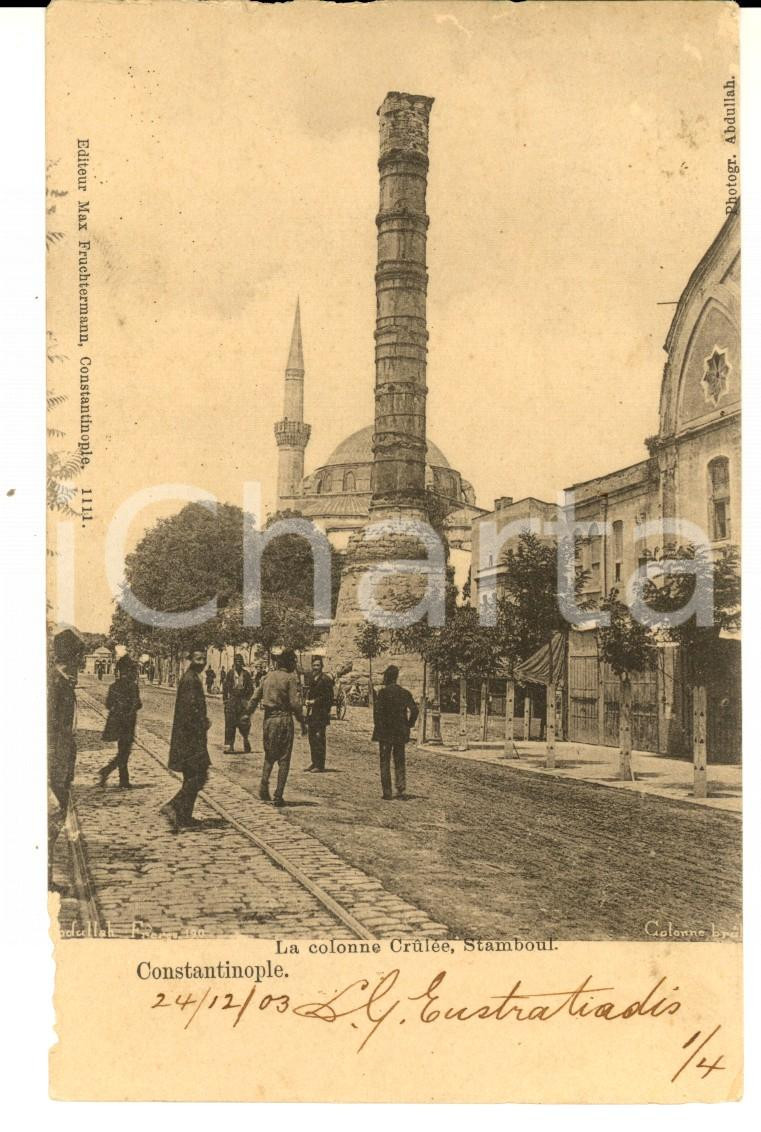 Cartolina originale da collezione 1903 ISTANBUL TURKEY Colonna di Costantino Cartolina ANIMATA FP VG 1