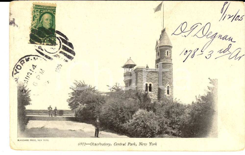 Cartolina originale da collezione 1905 NEW YORK Observatory  Central Park VINTAGE postcard FP VG 1