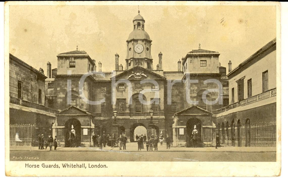 Cartolina originale da collezione 1905 ca LONDON WHITEHALL Guardie a cavallo Cartolina ANIMATA VINTAGE FP VG 1