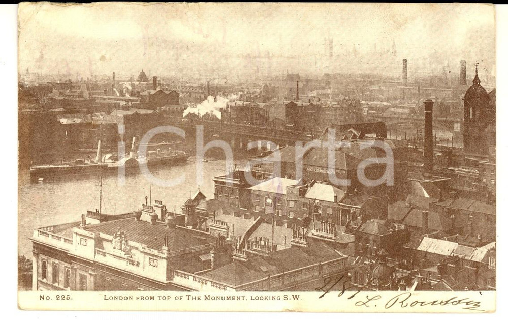 Cartolina originale da collezione 1904 LONDON Veduta panoramica dall alto Cartolina ANIMATA con vaporetto 1