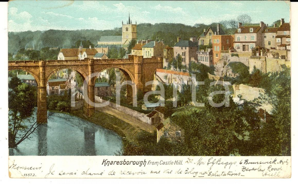 Cartolina originale da collezione 1903 KNARESBOROUGH UK View from Castle Hill VINTAGE postcard 1