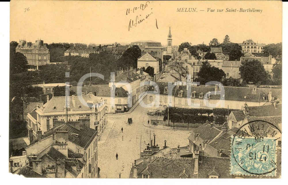Cartolina originale da collezione 1906 MELUN FRANCE Vue sur SAINTBARTHELEMY Carte postale VINTAGE 1