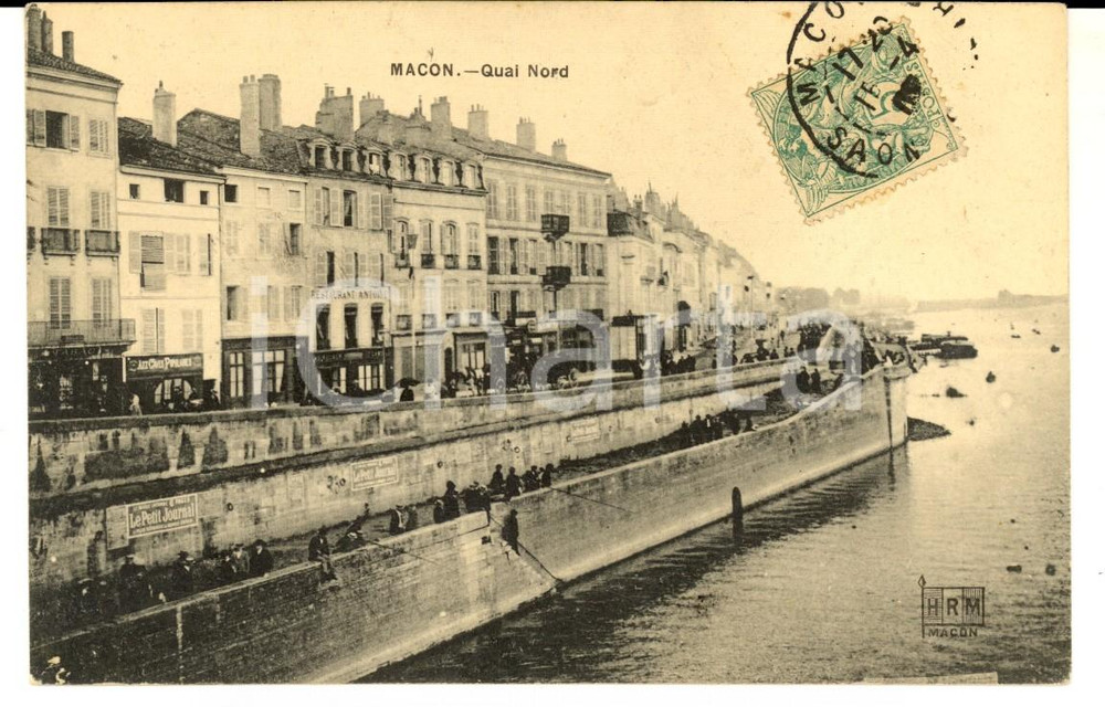 Cartolina originale da collezione 1907 MACON FRANCE Quai Nord Carte postale VINTAGE ANIMEE 1