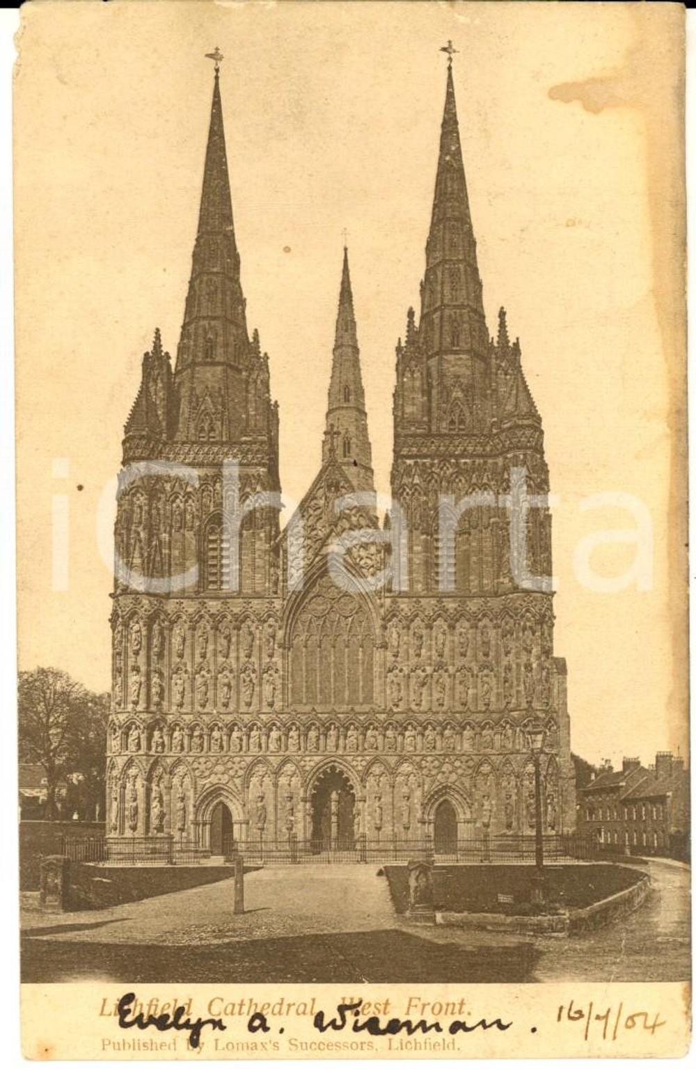 Cartolina originale da collezione 1904 LICHFIELD UK Cathedral  West front VINTAGE  postcard 1