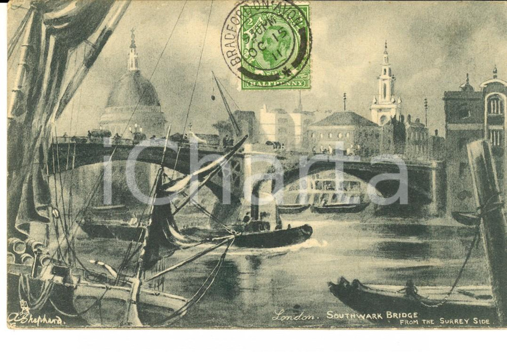 Cartolina originale da collezione 1911 LONDON Southwark Bridge Cartolina postale ILLUSTRATA FP VG 1