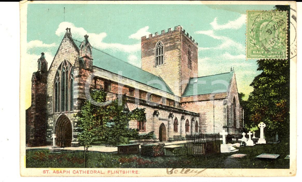 Cartolina originale da collezione 1910 FLINTSHIRE St. Asaph Cathedral Cartolina postale VINTAGE FP VG 1