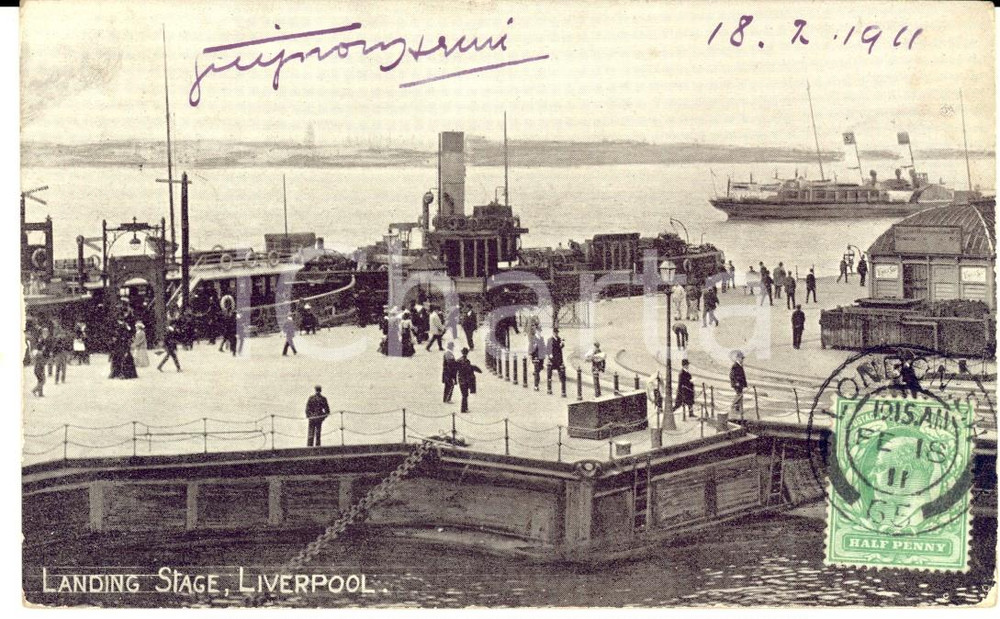Cartolina originale da collezione 1911 LIVERPOOL UK Landing Stage Cartolina postale ANIMATA FP VG 1