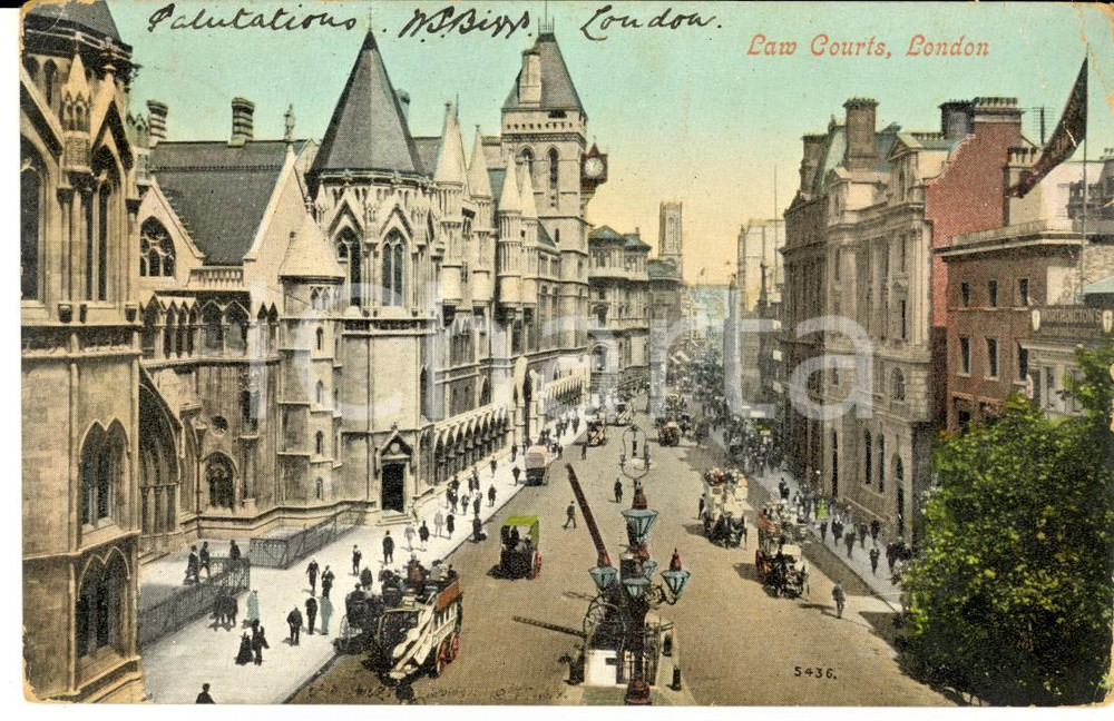 Cartolina originale da collezione 1905 LONDON Law Courts Cartolina postale ILLUSTRATA ANIMATA FP VG 1