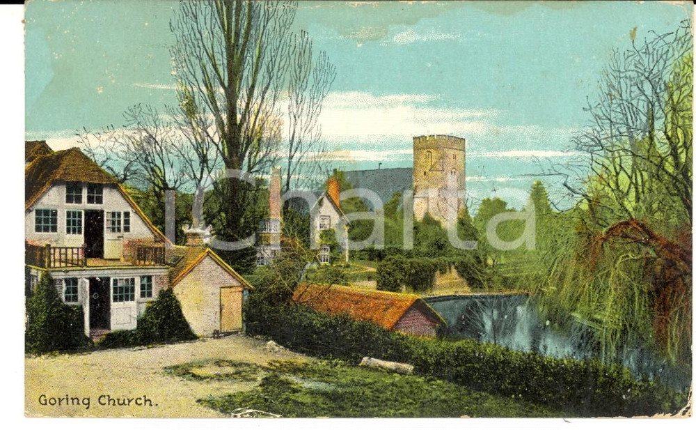 Cartolina originale da collezione 1909 GORING UK St Thomas  Church VINTAGE postcard FP VG 1